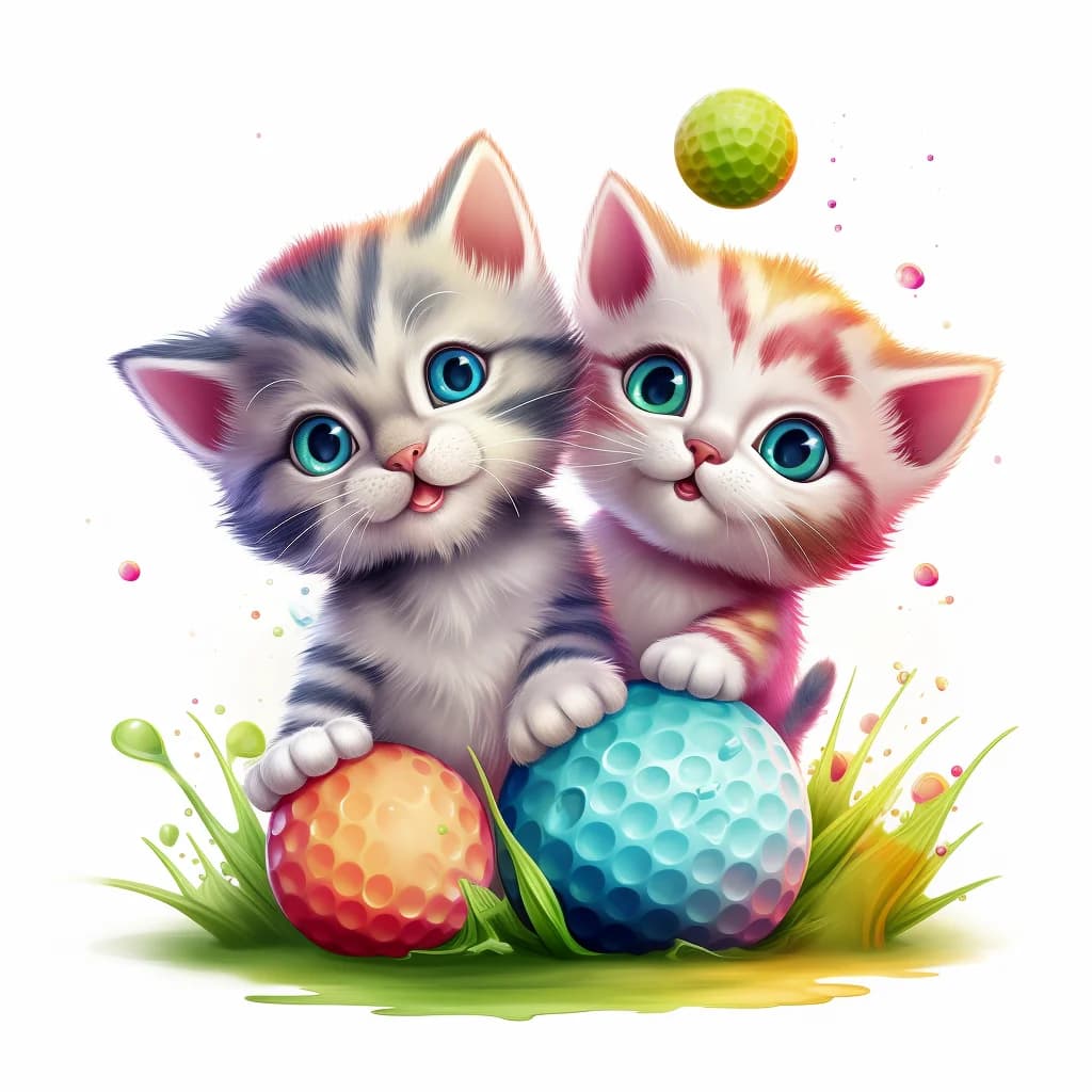 Two Kittens Playing With Golf Balls Clipart clip art
